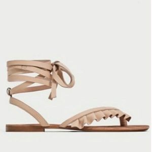 Zara Wrap Ruffle Nude Sandals Size 37/US 6.5